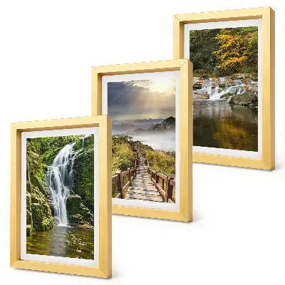 Waterfalls, mountains, cloud paths and autumn views framed triptych