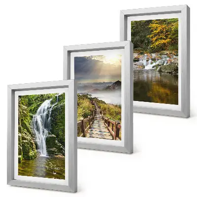 Waterfalls, mountains, cloud paths and autumn views framed triptych