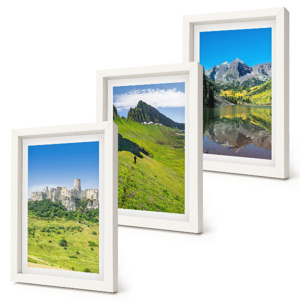 3-piece wall art set Green hills with a castle and mountain landscapes