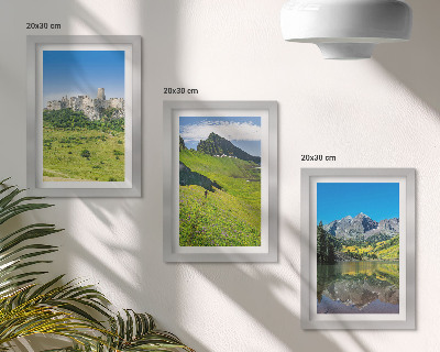 3-piece wall art set Green hills with a castle and mountain landscapes