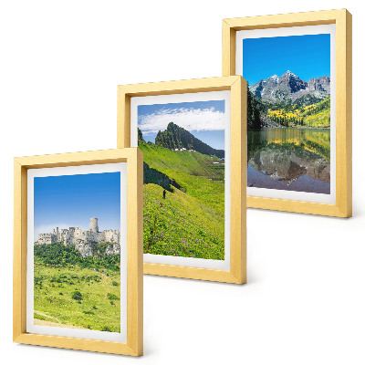 3-piece wall art set Green hills with a castle and mountain landscapes
