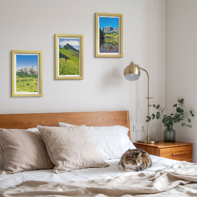 3-piece wall art set Green hills with a castle and mountain landscapes
