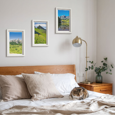 3-piece wall art set Green hills with a castle and mountain landscapes