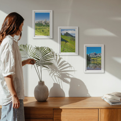 3-piece wall art set Green hills with a castle and mountain landscapes