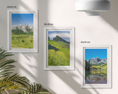3-piece wall art set Green hills with a castle and mountain landscapes