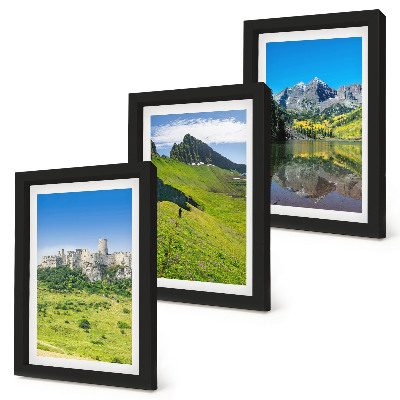 3-piece wall art set Green hills with a castle and mountain landscapes