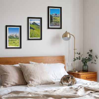 3-piece wall art set Green hills with a castle and mountain landscapes