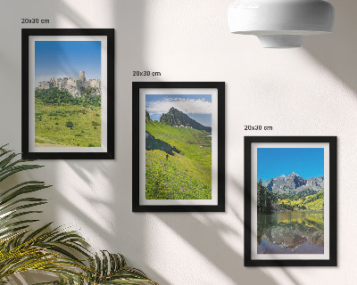 3-piece wall art set Green hills with a castle and mountain landscapes
