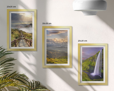 3-piece wall art set Picturesque mountain landscapes with a waterfall and a path