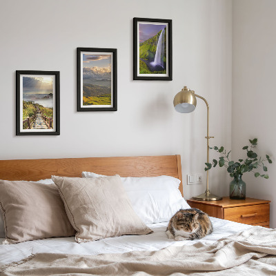 3-piece wall art set Picturesque mountain landscapes with a waterfall and a path