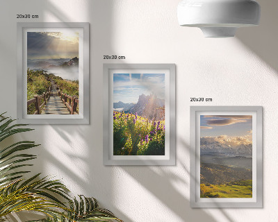 Photo frame wall Mountain landscapes with flowers, sky and path