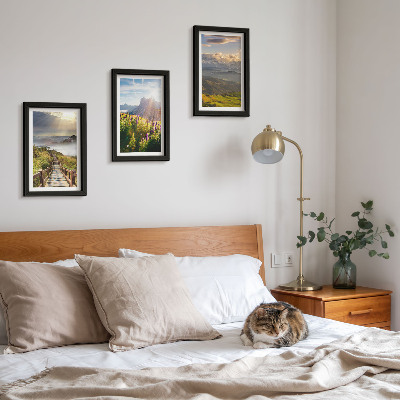 Photo frame wall Mountain landscapes with flowers, sky and path