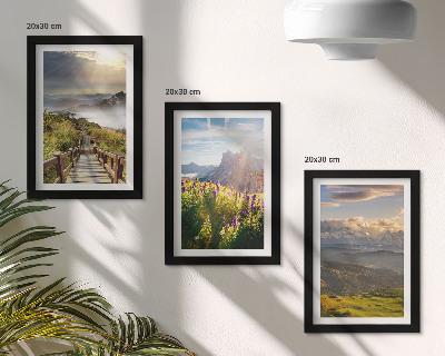 Photo frame wall Mountain landscapes with flowers, sky and path