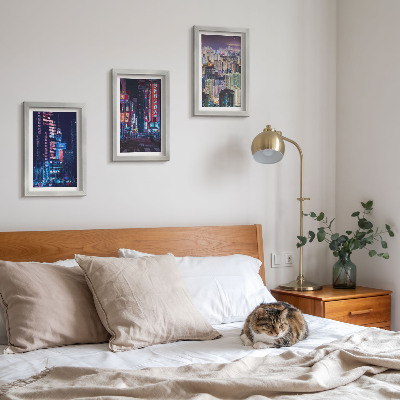 Framed triptych Night views of cities with neon lights