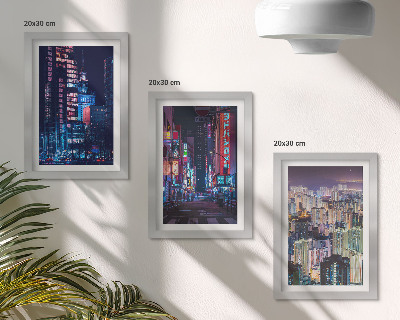 Framed triptych Night views of cities with neon lights