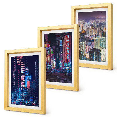 Framed triptych Night views of cities with neon lights