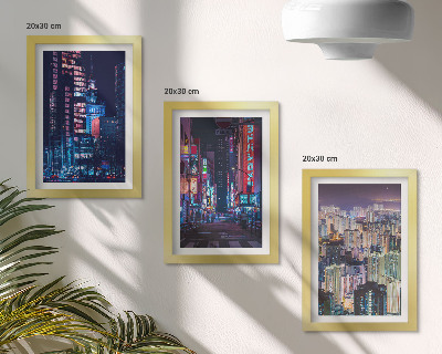 Framed triptych Night views of cities with neon lights