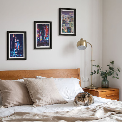 Framed triptych Night views of cities with neon lights