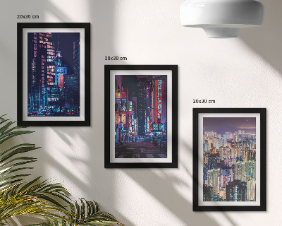 Framed triptych Night views of cities with neon lights