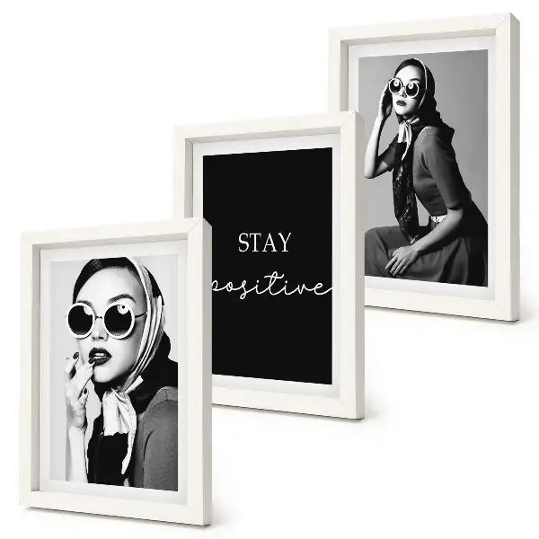 Stylish portraits of women in sunglasses framed triptych