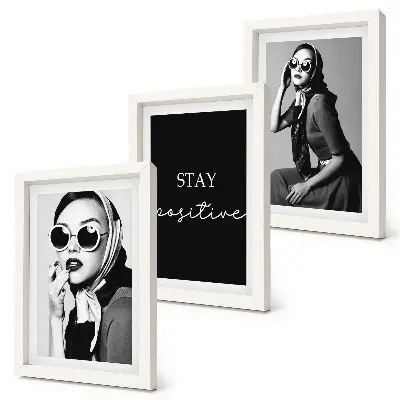 Stylish portraits of women in sunglasses framed triptych