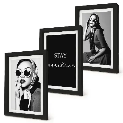 Stylish portraits of women in sunglasses framed triptych