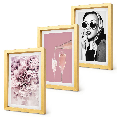 3-piece wall art set Flowers in shades of pink and an elegant woman