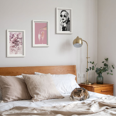 3-piece wall art set Flowers in shades of pink and an elegant woman