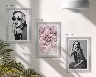 Photo frame wall Stylish portraits of women with pink flowers