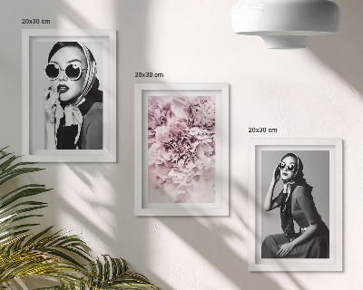 Photo frame wall Stylish portraits of women with pink flowers