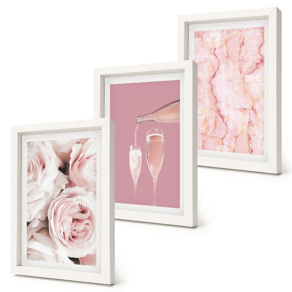 Framed triptych Champagne roses and a pastel marble background