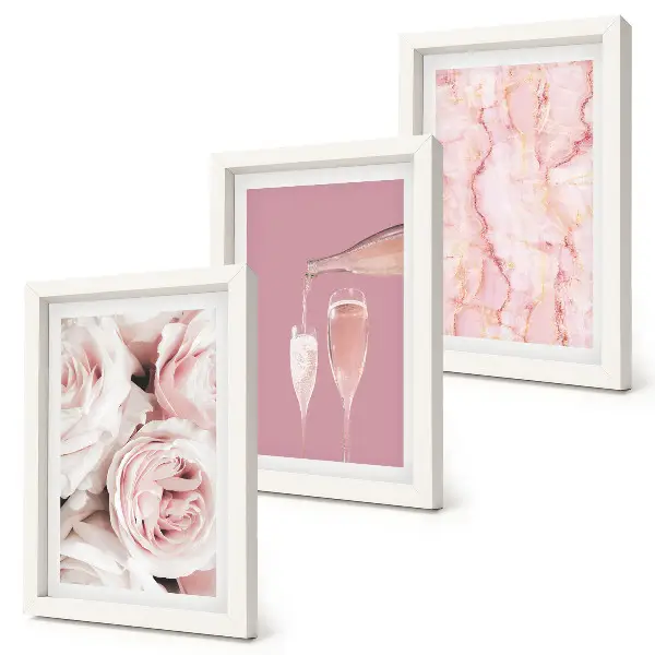 Champagne roses and a pastel marble background framed triptych