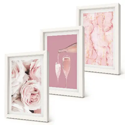 Champagne roses and a pastel marble background framed triptych