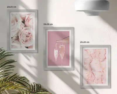 Champagne roses and a pastel marble background framed triptych
