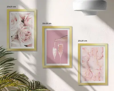 Champagne roses and a pastel marble background framed triptych