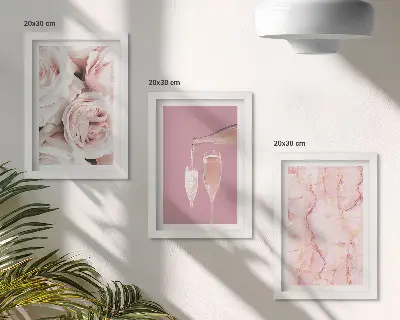 Champagne roses and a pastel marble background framed triptych