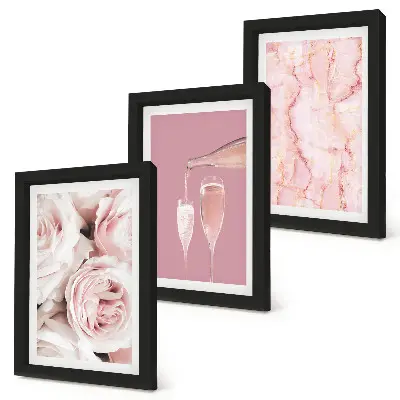Champagne roses and a pastel marble background framed triptych