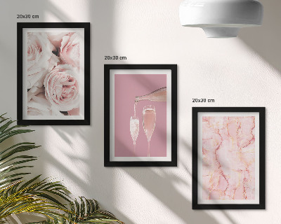 Framed triptych Champagne roses and a pastel marble background