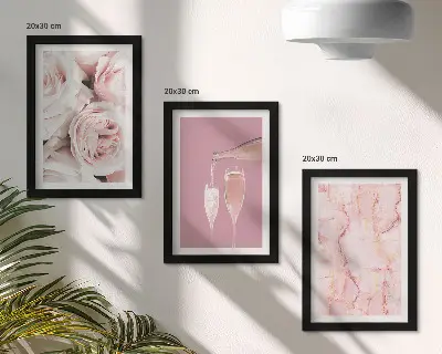 Champagne roses and a pastel marble background framed triptych