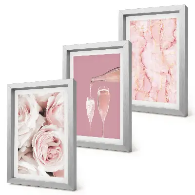 Champagne roses and a pastel marble background framed triptych