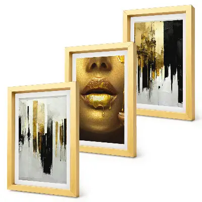 Photo frame wall with abstract painting and woman portrait