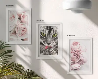 3-piece wall art set a cat among pink roses and peonies
