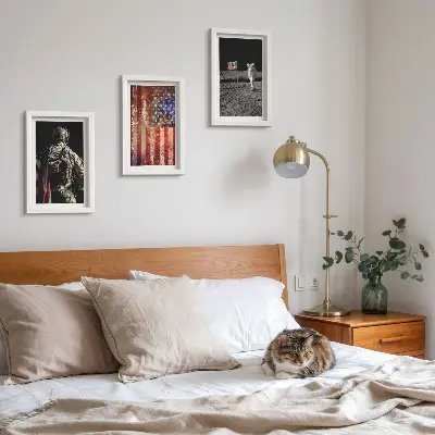Photo frame wall with American USA flag design