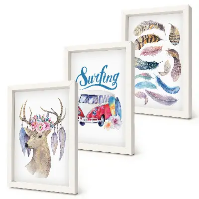 Antlered Deer with Flowers Holiday Van Feathers framed triptych