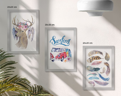 Framed triptych Antlered Deer with Flowers Holiday Van Feathers