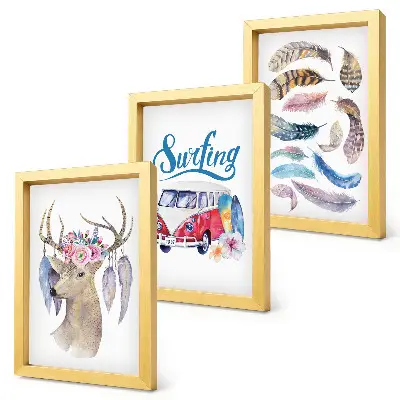 Antlered Deer with Flowers Holiday Van Feathers framed triptych