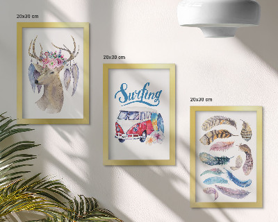 Framed triptych Antlered Deer with Flowers Holiday Van Feathers
