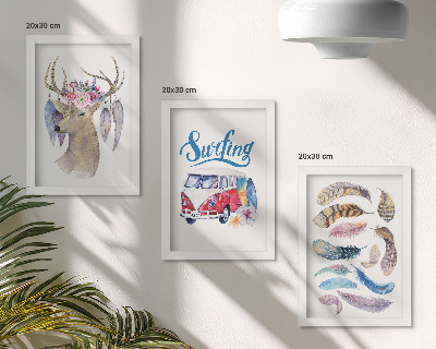 Framed triptych Antlered Deer with Flowers Holiday Van Feathers