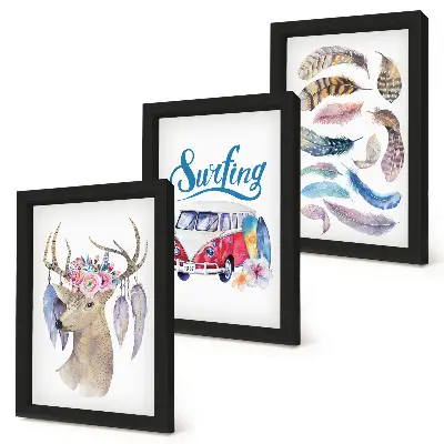 Antlered Deer with Flowers Holiday Van Feathers framed triptych