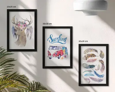 Antlered Deer with Flowers Holiday Van Feathers framed triptych